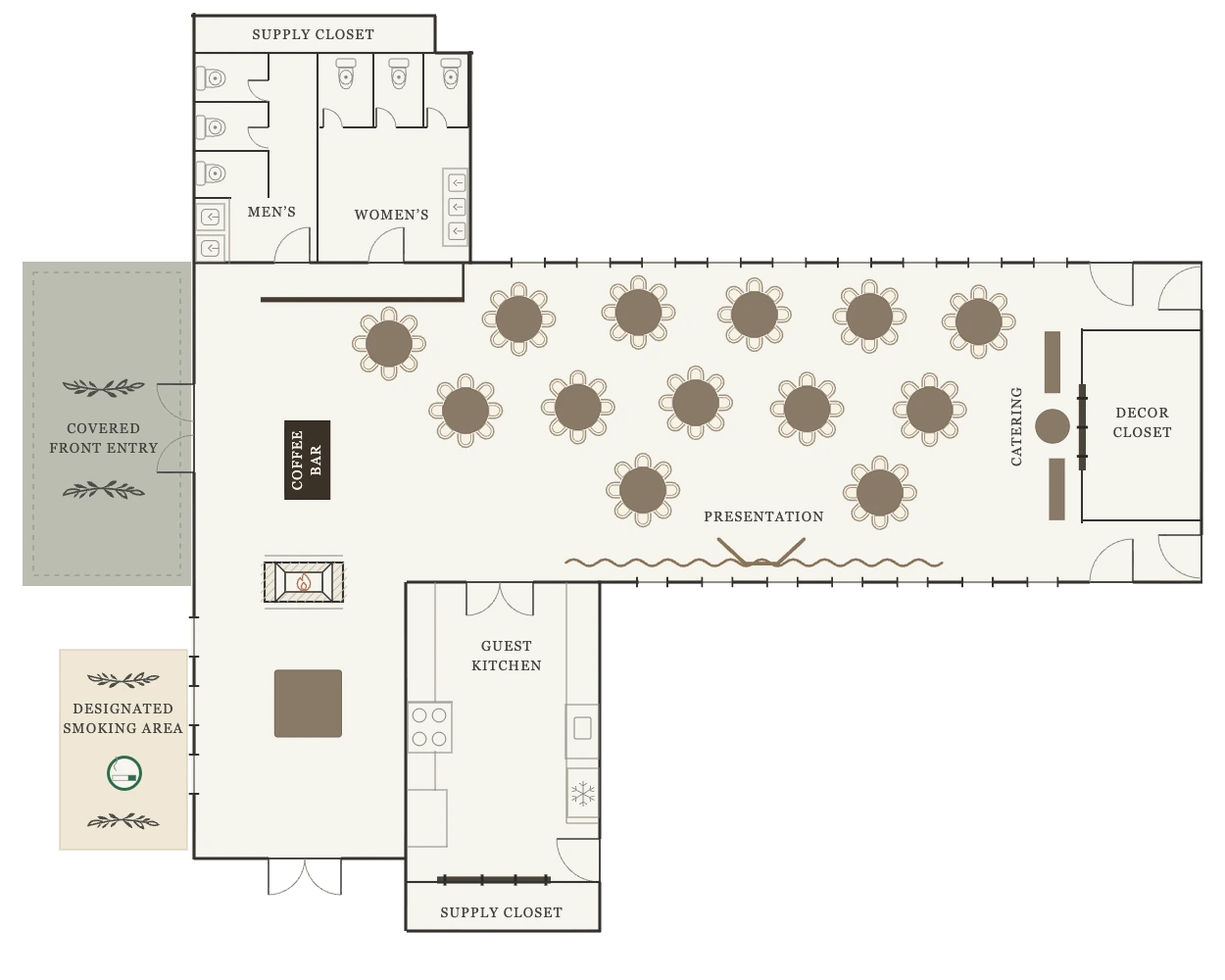 The Event Center floor plan arranged for 100 guests