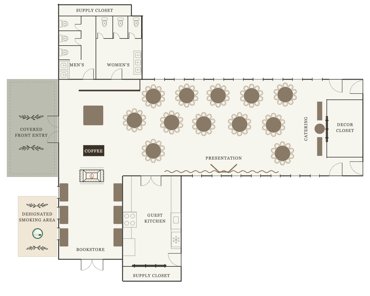 The Event Center floor plan arranged for 120 guests