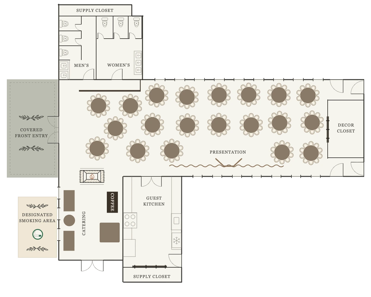 The Event Center floor plan arranged for 200 guests